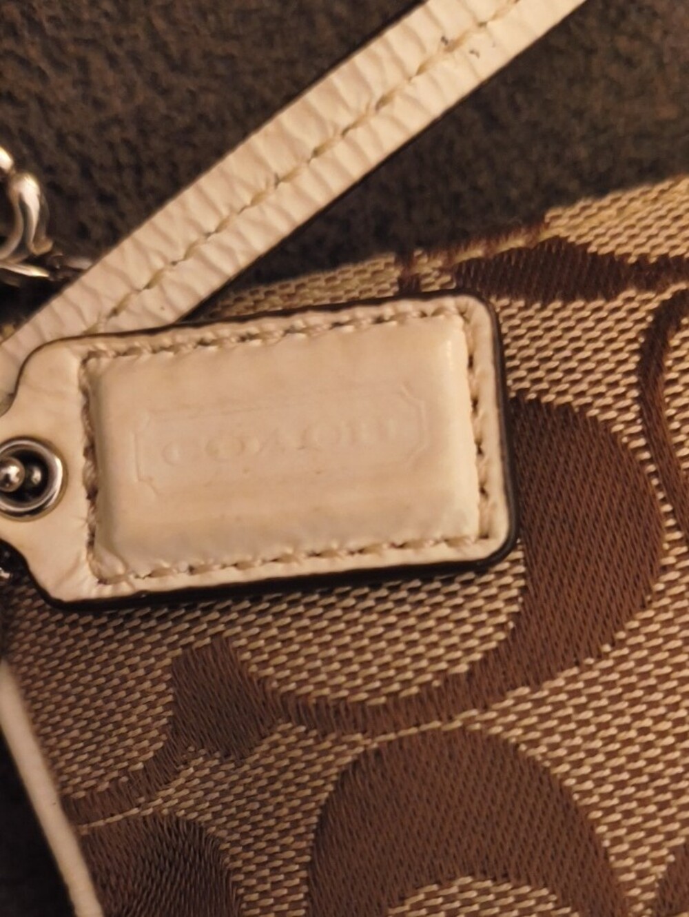 Coach Signature Canvas Wristlet in Brown and Cream - Picture 2 of 5